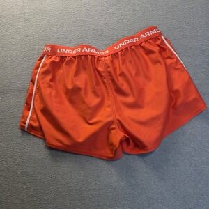 Under Armour Orange Athletic Running Shorts Size Large Logo Waistband Gym